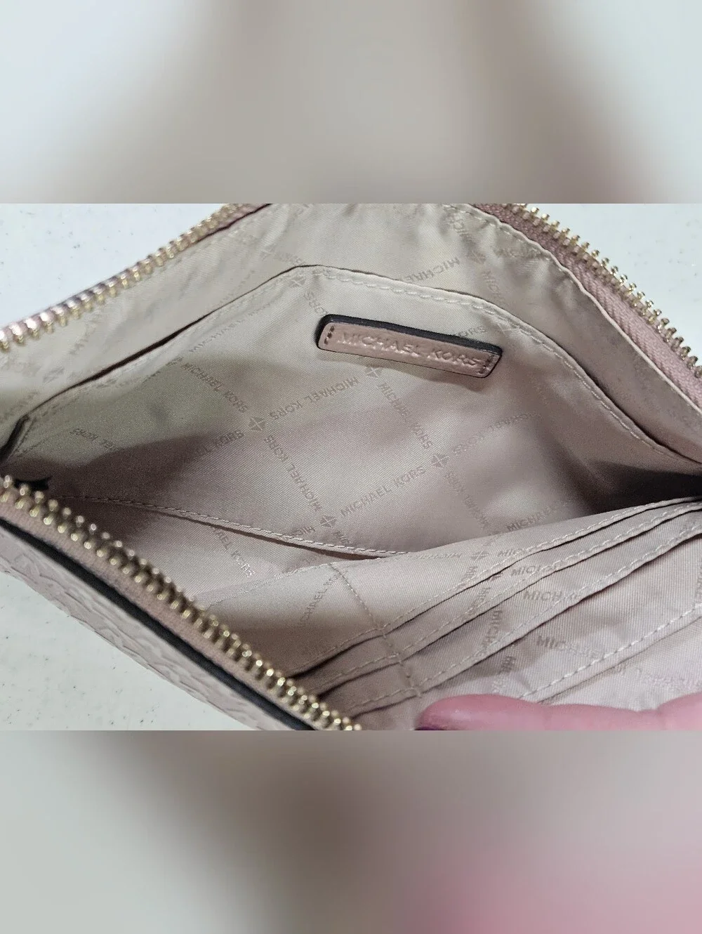 Michael Kors Blush Pink Embossed Wristlet Clutch with Gold